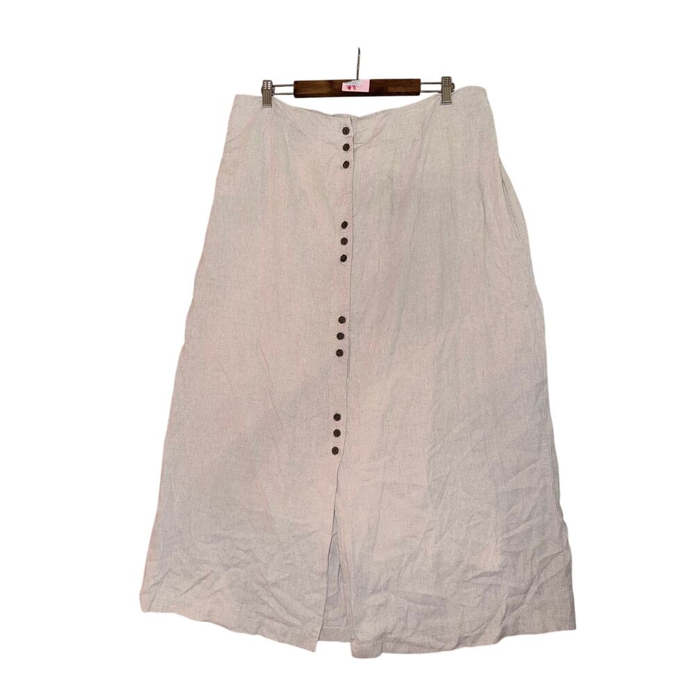 Studio C linen blend button front tan maxi skirt cottagecore plus size 18 lagen